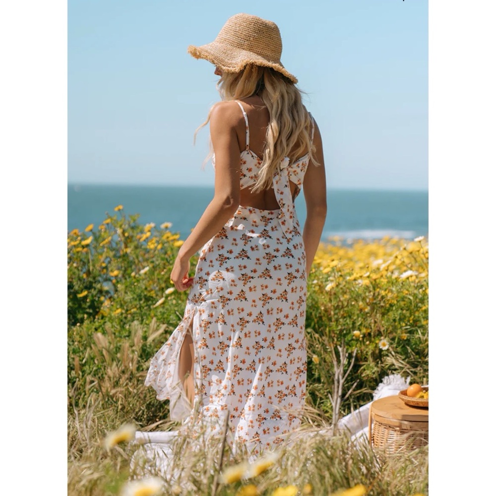 Hello Molly White Midi Dress with Orange Floral Print - Picture 3 of 6